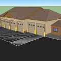 Fire Station Exterior Design With Multiple Garage Doors Brown Roof And Parking Lot