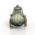Exquisite Green Sculpted Vase With Gold Patterns And Braided Tassel Straps