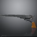 Silver Revolver With Long Barrel Orange Grip And Reflection On Dark Surface
