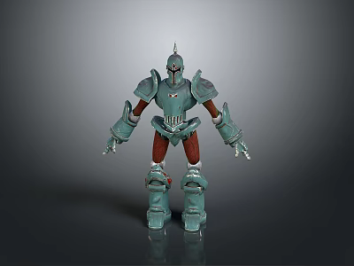 Man Like Mechanical Robot With Blue Green Armor And Red Legs Standing 3d model