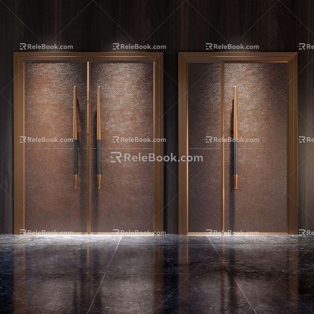 Modern double door double open copper door 3d model