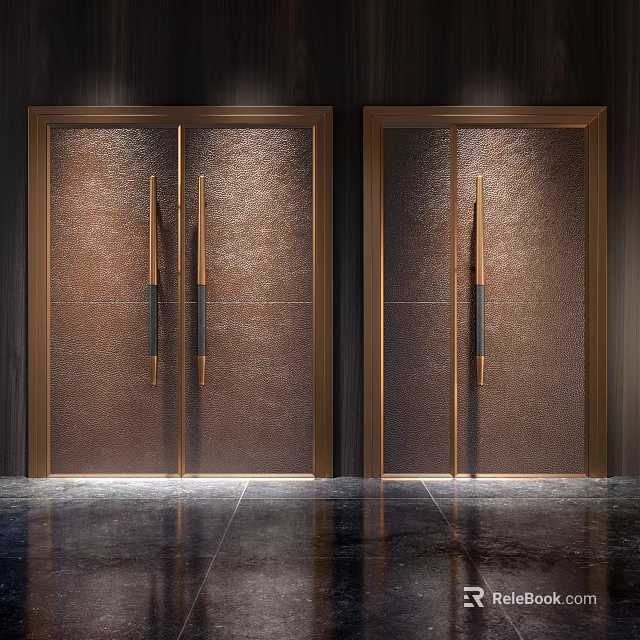 Elegant Brown Double Doors With Textured Surface And Metal Handles In Modern Interior 3d model 