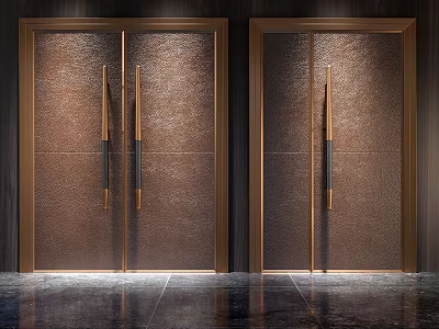 Elegant Brown Double Doors With Textured Surface And Metal Handles In Modern Interior 3d model