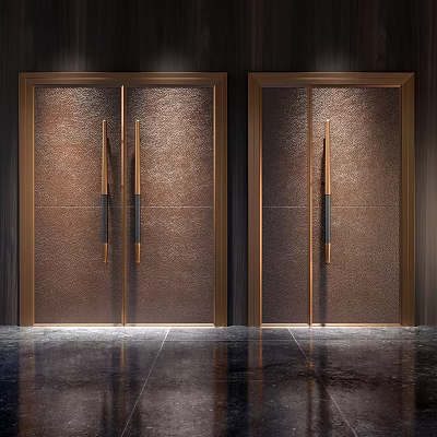 Elegant Brown Double Doors With Textured Surface And Metal Handles In Modern Interior 3d model
