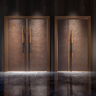 Modern double door double open copper door 3d model