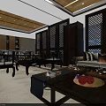 Traditional Chinese Clubhouse Interior Design With Wooden Screens Sofa Seating And Decorative Coffee Table