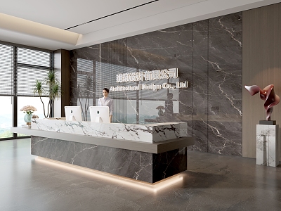 Modern company front desk background wall reception area bar desk reception desk hall simple lobby model