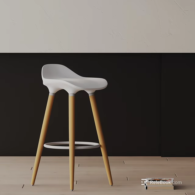 Modern White Bar Stool With Wooden Legs And Circular Footrest Design 3d model 