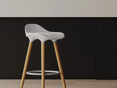 Modern White Bar Stool With Wooden Legs And Circular Footrest Design 3d model