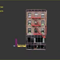Red Brick Building Model Multi Story With Balconies And Black Storefront 3d model