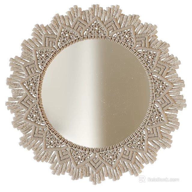 Round Decorative Mirror With Intricate Woven Frame Design For Home Decor 3d model 