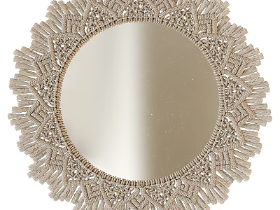 Round Decorative Mirror With Intricate Woven Frame Design For Home Decor 3d model