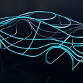 Illuminated Car Outline Model With Smooth Blue And Silver Lines On Dark Background