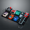 Guitar Effects Pedals In Various Colors Arranged On Black Pedalboard With Cables