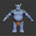 Fantasy Blue Skinned Horned Creature Character Design With Tattoos Bracelet And Orange Loincloth