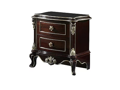 Classic Style Dark Brown Wood Nightstand With Carved Details And Golden Handles 3d model