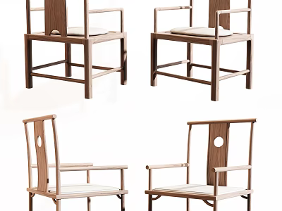 Chinese Style Wooden Frame Leisure Chair With Simple Design And Comfortable Seat Cushion 3d model