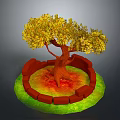 Yellow Leaved Tree With Red Brick Circular Wall And Green Grass Base