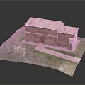Small Brick Model Building With Red Roof On Green Grass And Pathway