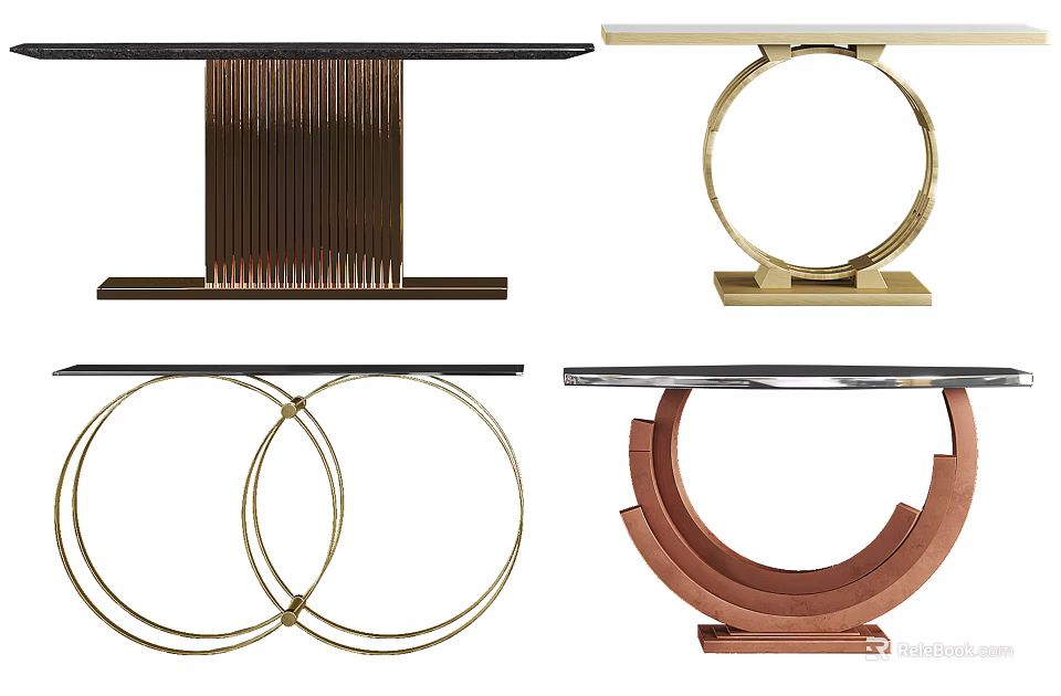 Contemporary Console Tables With Geometric Metal Bases And Sleek Glass Tops 3d model 