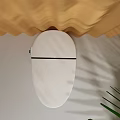 White Smart Toilet in Modern Bathroom with Yellow Curtain and Palm Leaves