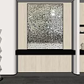 Modern Interior With Large Mosaic Wall Art Black Shelf And Decorative Elements 3d model