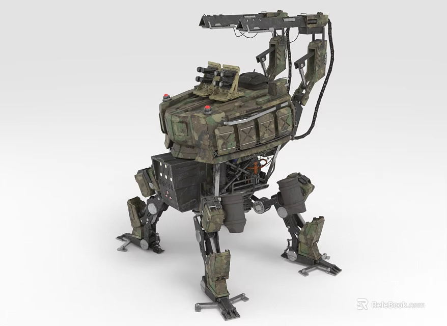 Military Camouflage Mechanical Robot With Mechanical Legs Weapon System And Tactical Structure 3d model 