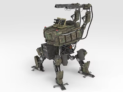 Military Camouflage Mechanical Robot With Mechanical Legs Weapon System And Tactical Structure 3d model