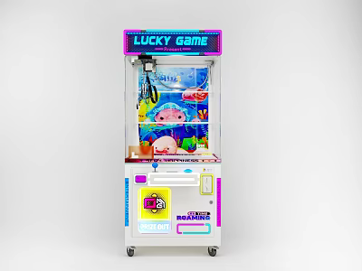 Lucky Game Themed Colorful Coin Operated Claw Machine Amusement Equipment With Stuffed Toys 3d model