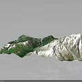 Detailed 3D Mountainous Terrain Model With Snowy Peaks And Green Vegetation Valleys