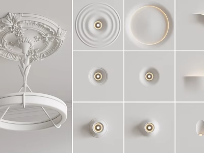 Various White Wall Sconces With Classical Carved And Modern Circular Designs For Interior Decoration 3d model
