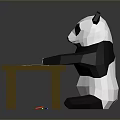 Low Poly Panda Character Sitting at Wooden Table with Paper