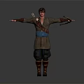 Traditional Outfit Character With Sword Blue Sash Long Boots And Arms Outstretched Pose