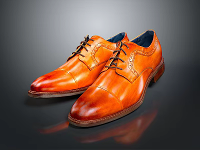 Classic Brown Leather Dress Shoes With Lace Up Brogue Details And Elegant Design 3d model
