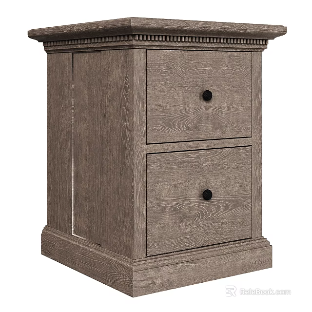 Classic Solid Wood Nightstand With Two Drawers And Decorative Trim Design 3d model 