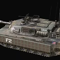 Military Tank Weapon With Camouflage Paint Cannon Tracks And Number P2