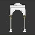 Ornate White Decorative Pedestal Featuring Four Columns With Gold Accents And Arch Designs