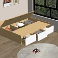 Light Wood Storage Bed With Drawers And Lift Up Compartment For Clothes And Blankets