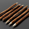 Natural Wooden Sticks with Sharp Stone Tips and Rustic Surface Texture 3d model