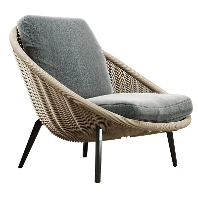 Modern Rattan Leisure Chair With Gray Cushion And Black Legs For Living Room 3d model