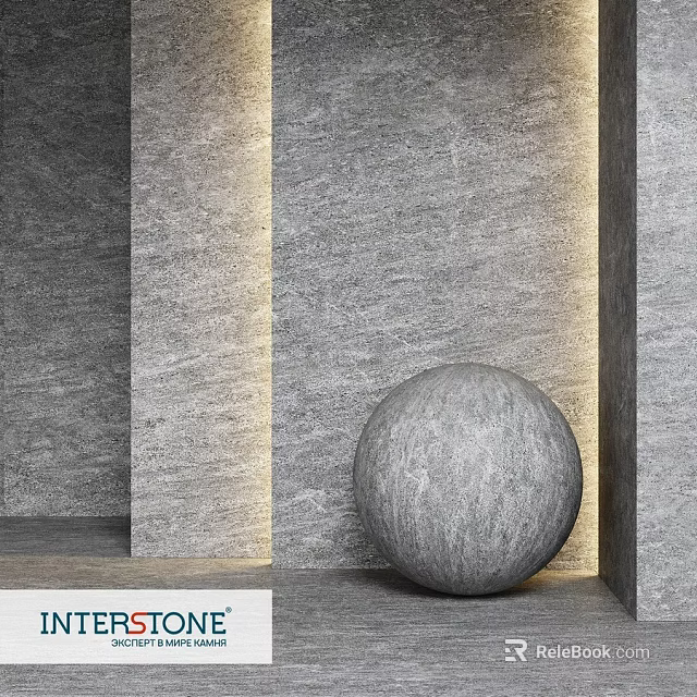 Spherical Stone Component In Modern Interior With Textured Gray Walls And Ambient Lighting 3d model 