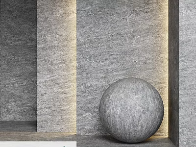Spherical Stone Component In Modern Interior With Textured Gray Walls And Ambient Lighting 3d model