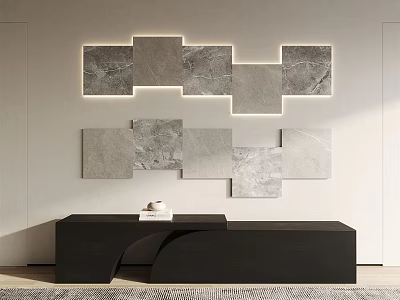 Modern Wall Decor With Textured Geometric Panels And LED Lighting In Minimalist Interior 3d model