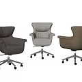 Modern Leather Office Chair with Swivel Base and Wheels in Brown White and Beige