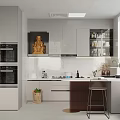Modern Kitchen Interior Design With White Cabinets Island Counter Oven Window And Plants