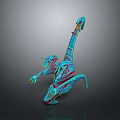 Vibrant 3D Fantasy Creature Character With Long Neck Multiple Limbs Blue Green Red Textures