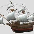 Classic Sailing Ship With Wooden Hull Tall Masts And White Sails