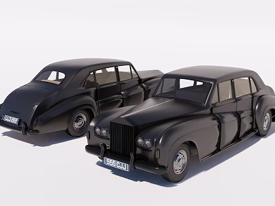 Two Black Classic Vintage Sedans With Retro Body Design On White Background 3d model