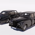 Two Black Classic Vintage Sedans With Retro Body Design On White Background