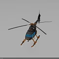 Detailed Helicopter Model With Blue Rotors Black Fuselage And Orange Accents